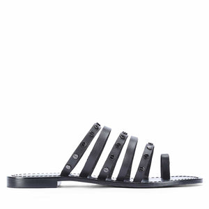 Saint Suri Metal Studded Multi-Strap Leather Flats Sandals
