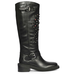 Saint Imogen Multi Studs Black Leather Long Boots