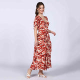 Saint Womens Ivory Red Deep V-Neck Viscose Dress