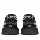 Saint Feri Crystal  Saddle Black Leather Moccasins