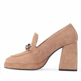 Saint Benoîte Chain Link Taupe Suede Leather Moccasins