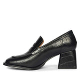 Saint Viviana Croc Embossed Black Leather Moccasins