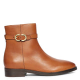 Saint Reese Tan Leather Gold Buckle Decor Ankle Boots
