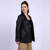 Saint Irida Women Black Leather Blazer