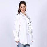 Saint Womens White Cotton Rhinestone Shirt
