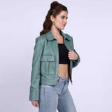 Saint Amory Women Green Leather Jackets