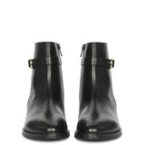 Saint Reese Black Leather Gold Buckle Decor Ankle Boots