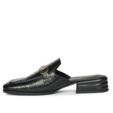 Saint Savannah Croc Embossed Black Leather Horsebit Moccasins