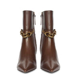 Saint Peony Chain Embellished Brown Leather Ankle boots
