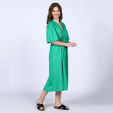 Saint Womens Green Cotton Slub Midi Dress