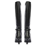 Saint Elara Buckle Embellished Black Leather Long Boots