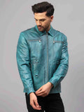 Saint Benjo Blue Turquoise Leather Men's Jacket