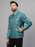 Saint Benjo Blue Turquoise Leather Men's Jacket