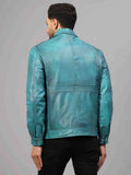 Saint Benjo Blue Turquoise Leather Men's Jacket
