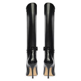 Saint Rey Buckle Decor Black Leather Long Boots