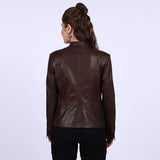 Saint Kinsley Women Brown Leather Cafe Racer Jackets