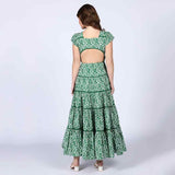 Saint Womens Green Tiered Cotton Voil Maxi Dress