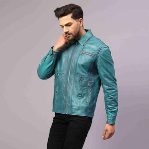 Saint Benjo Blue Turquoise Leather Men's Jacket