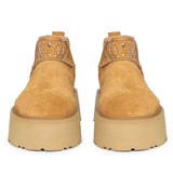 Saint Eislyn Studded Tan Suede Leather Platform Boots
