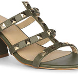 Saint Angela Gold Studs Olive Leather Block Heels