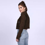 Saint Alora Olive Suede Leather Women Collar Jackets