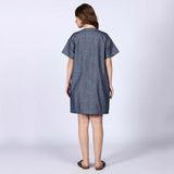 Saint Womens Grey Cotton Chambray Short Dress