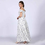 Saint Delfina Womens White Indigo Off Shoulder Cotton Maxi Dress
