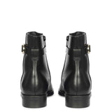 Saint Reese Black Leather Gold Buckle Decor Ankle Boots