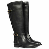 Saint Darla Dual Gold Buckle Accents Black Leather Long Boots