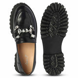 Saint Feri Crystal  Saddle Black Leather Moccasins