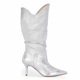 Saint Nayeli Silver Metallic Leather Calf Length Slouch Boots