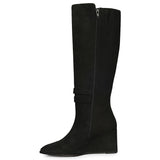 Saint Rosabel Black Suede Leather Wedge Long Boots