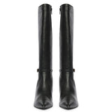 Saint Elara Buckle Embellished Black Leather Long Boots
