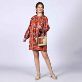 Saint Amalia Womens Orange Cotton Floral Short Dress