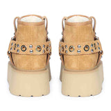 Saint Nivelle Tan Suede Leather Fur Lined Platform Boots