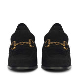 Saint Vera Gold Horsebit Black Leather Moccasins
