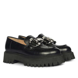 Saint Feri Crystal  Saddle Black Leather Moccasins
