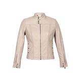 Saint Amaya Beige Leather Women Cafe Racer Jackets
