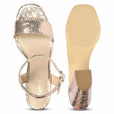 Saint Merrily Gold Snake Embossed Block Heels