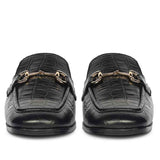 Saint Savannah Croc Embossed Black Leather Horsebit Moccasins