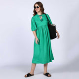 Saint Womens Green Cotton Slub Midi Dress