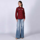 Saint Womens Red Cotton Poplin Stripe Top