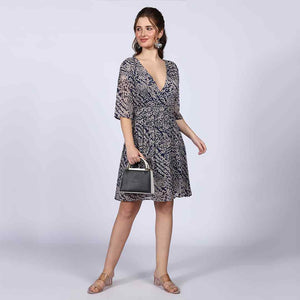 Saint Womens Navy Abstract Print Viscose Mini Dress