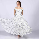Saint Delfina Womens White Indigo Off Shoulder Cotton Maxi Dress