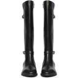 Saint Darla Dual Gold Buckle Accents Black Leather Long Boots