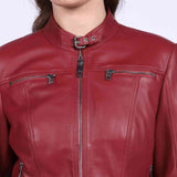 Saint Edwina Burgundy Leather Women Cafe Racer Jackets