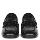 Saint Jacqueline Croc Embossed Black Leather Moccasins