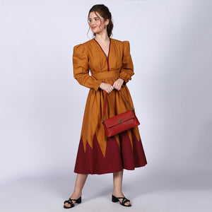 Saint Womens V-Neck Yellow Cotton Poplin Maxi Dress