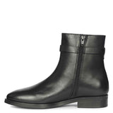 Saint Reese Black Leather Gold Buckle Decor Ankle Boots