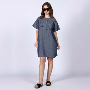 Saint Womens Grey Cotton Chambray Short Dress